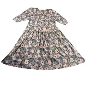 Eber Vintage Floral Maxi Dress 3/4 Sleeve Pleated Skirt Prairie Style SZ 26W